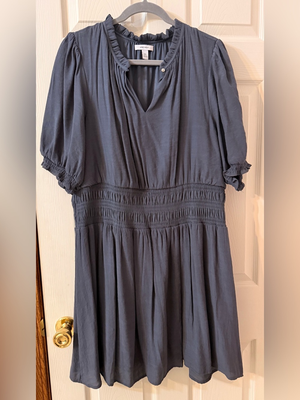 Nine West Slate Blue Smocked-Waist Dress